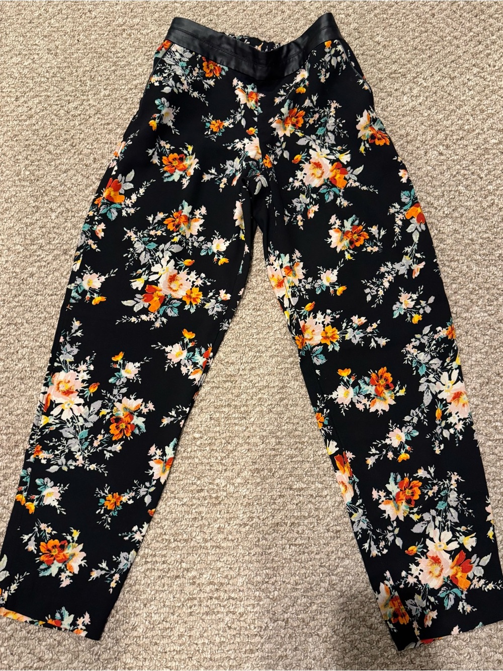 Jessica Simpson Black Floral Trousers with Orange & Teal Accents